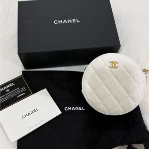 Chanel White Quilted Round Clutch with Adjustable Crossbody Strap